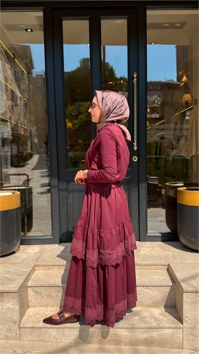 39834 Yelekli Kadın Elbise Bordo