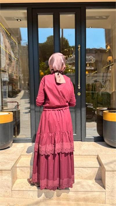 39834 Yelekli Kadın Elbise Bordo