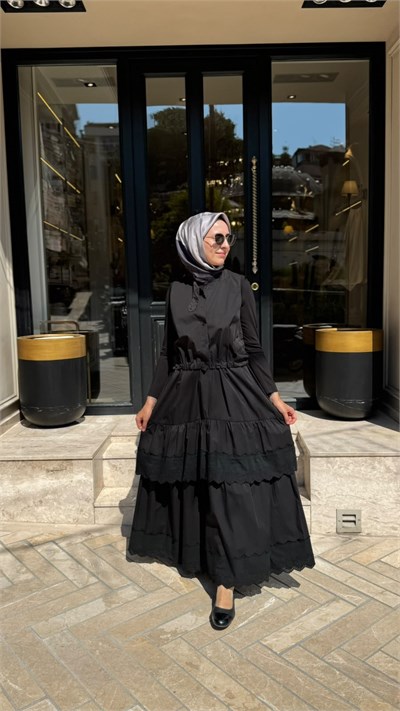 39834 Yelekli Kadın Elbise Siyah