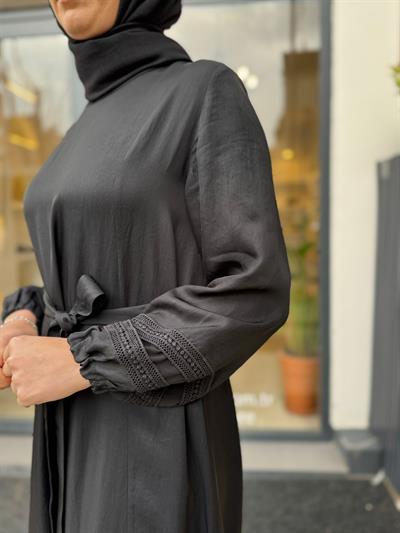 39836 Güpür Detaylı Kadın Elbise Siyah