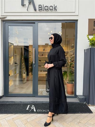 39836 Güpür Detaylı Kadın Elbise Siyah