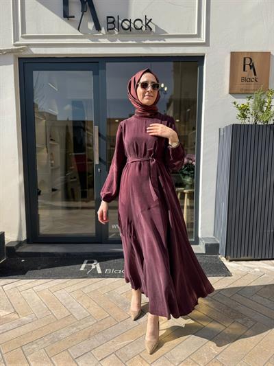 39842 Bağlamalı Kadın Elbise Bordo