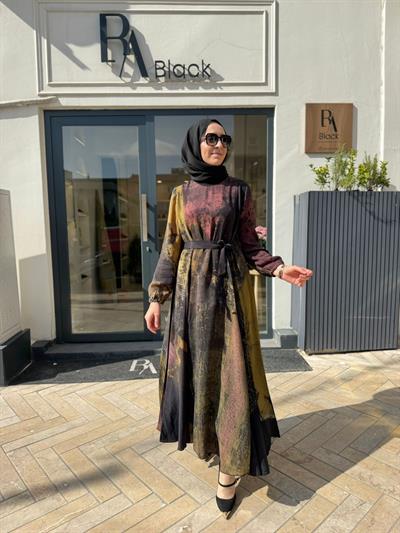 39842 Bağlamalı Kadın Elbise SİYAH DESENLİ