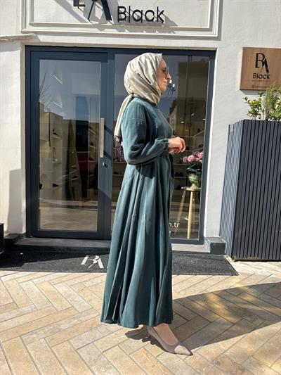 39842 Bağlamalı Kadın Elbise Zümrüt Yeşili