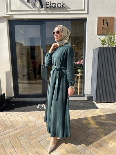 39842 Bağlamalı Kadın Elbise Zümrüt Yeşili