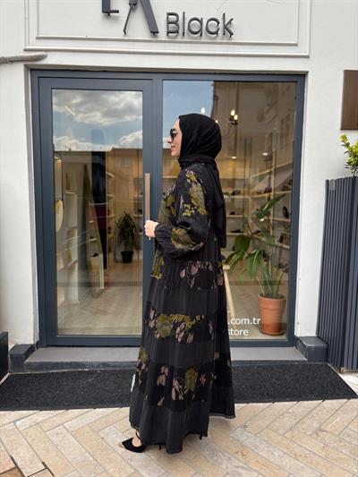 39843 Desenli Kadın Elbise Siyah