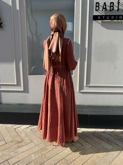 39844 Kuşaklı Kadın Elbise Gül Kurusu