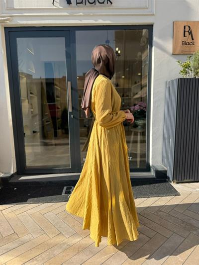 39844 Kuşaklı Kadın Elbise Safran