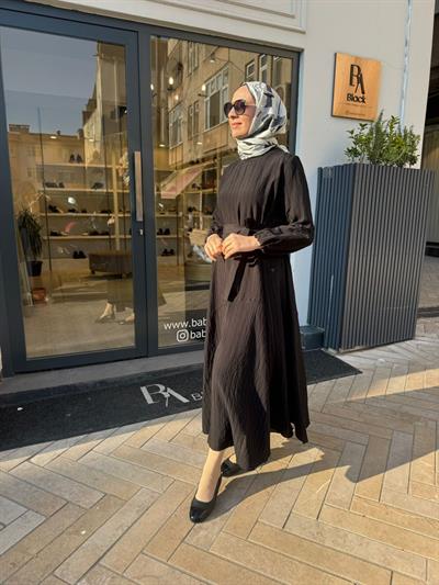 39844 Kuşaklı Kadın Elbise Siyah