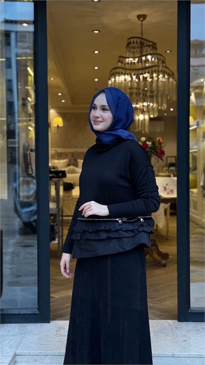 40008 Fermuar Detay Kadın Triko Tunik Siyah