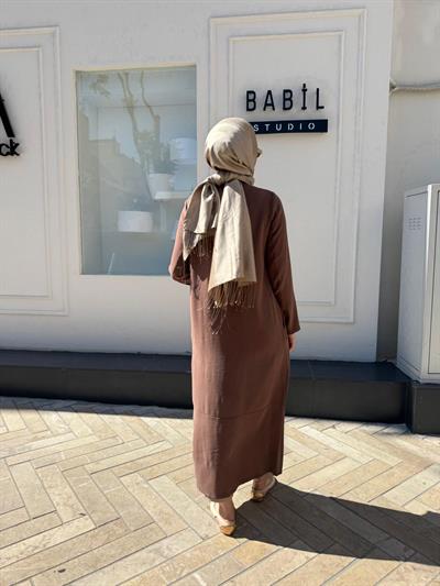 404888-1 Fermuarlı Düz Basic Kadın Kap Kahve