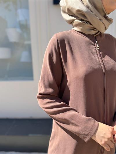 404888-1 Fermuarlı Düz Basic Kadın Kap Kahve