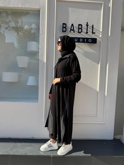 404992 Parçalı Kalın Modal Kadın Kap Siyah