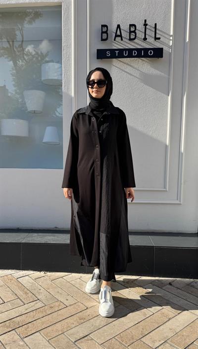 404992 Parçalı Kalın Modal Kadın Kap Siyah