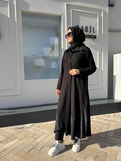 404992 Parçalı Kalın Modal Kadın Kap Siyah