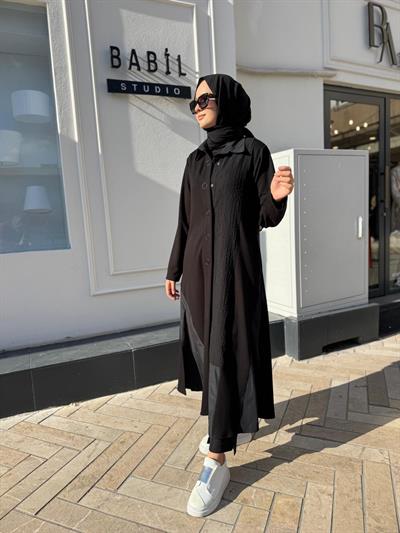 404992 Parçalı Kalın Modal Kadın Kap Siyah