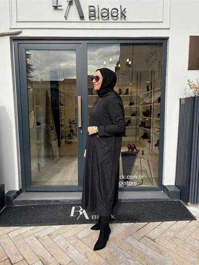 405003 Paraşüt Detay Kadın Kap Siyah
