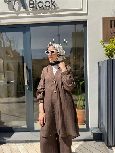 405023 Düğmeli Kadın Ceket Kahve
