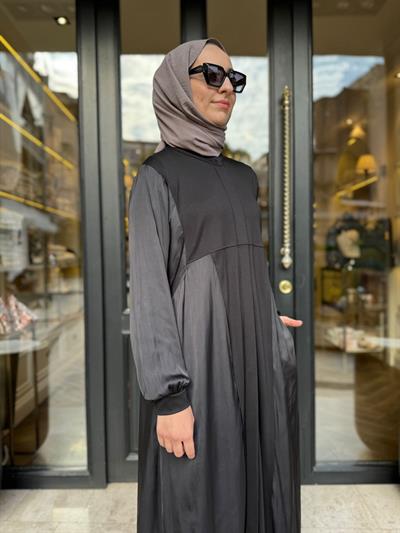 405025 Saten Detaylı Kadın Elbise Siyah