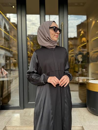 405025 Saten Detaylı Kadın Elbise Siyah