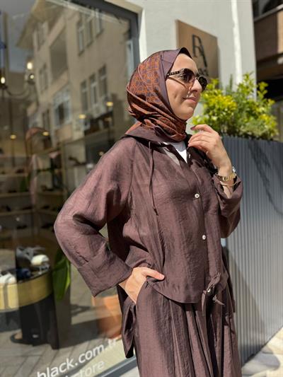 405034 Kapüşonlu Kadın Kap Kahve