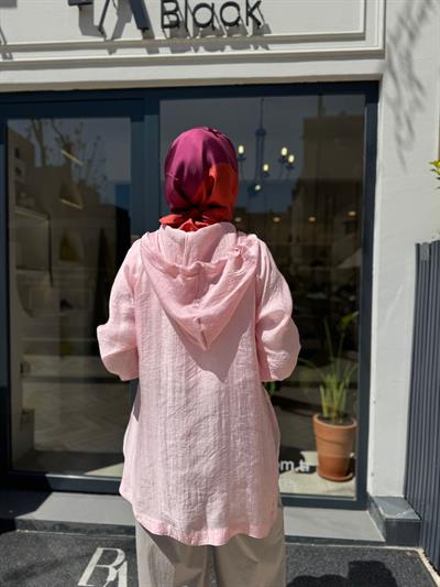 405034 Kapüşonlu Kadın Kap Pembe
