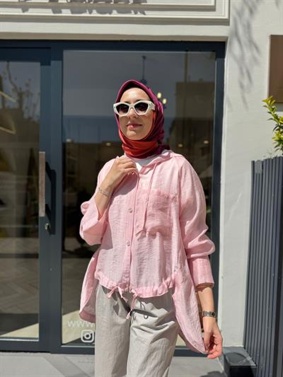 405034 Kapüşonlu Kadın Kap Pembe