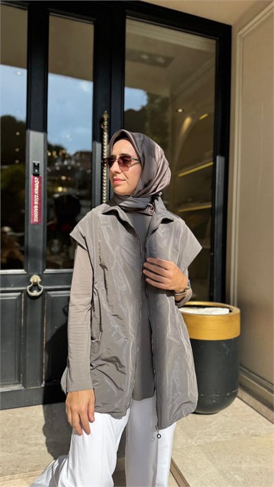 405042 Fermuarlı Kadın Yelek Gri