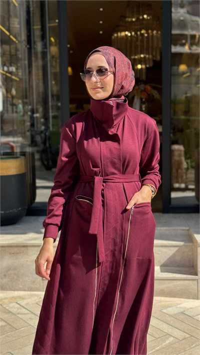 40517 Fermuar Kapama Kadın Pardesü Bordo