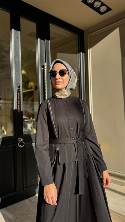 40803 Fermuar Detay Kadın Elbise Siyah