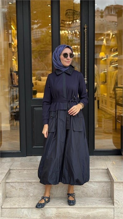 40808 Paraşüt Detay Kadın Elbise Lacivert
