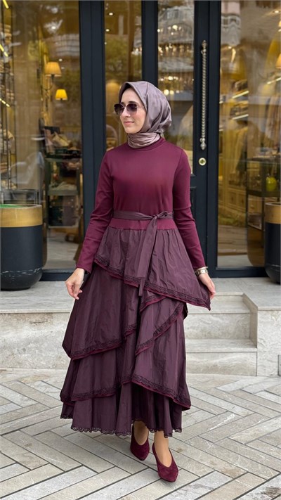 40809 Yelekli Kadın Elbise Bordo