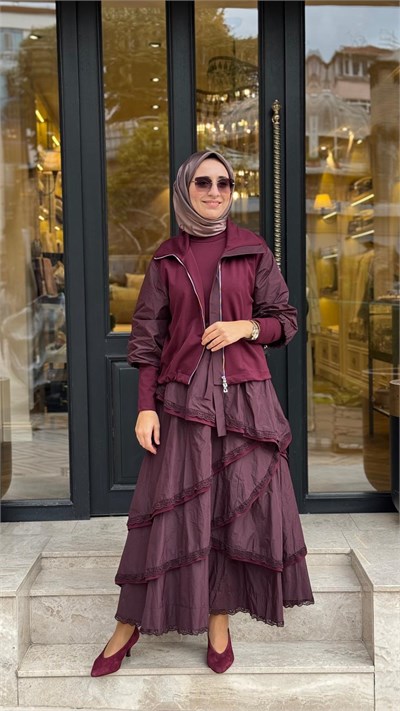 40809 Yelekli Kadın Elbise Bordo