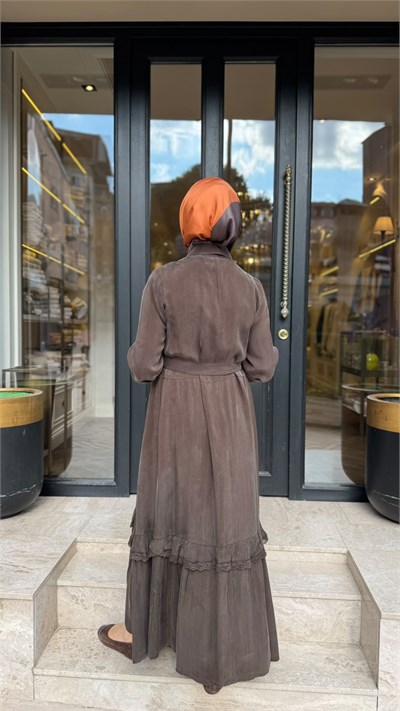 40818 Çıtçıt Detay Kadın Elbise Kahve