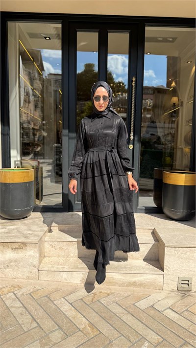 40823 Desenli Kadın Elbise Siyah