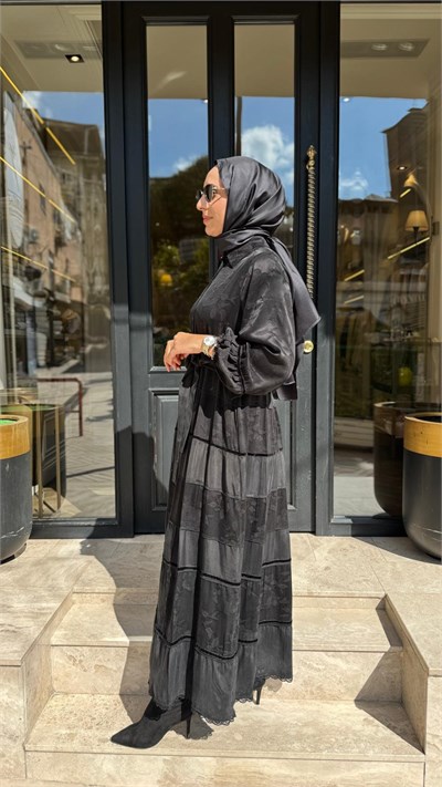 40823 Desenli Kadın Elbise Siyah