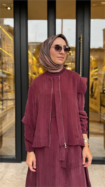 40837 Yelekli Kadın Elbise Bordo