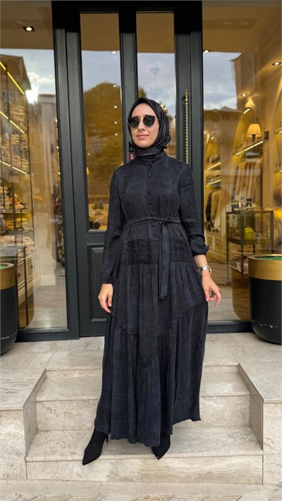 40846 Düğmeli Kadın Elbise Lacivert
