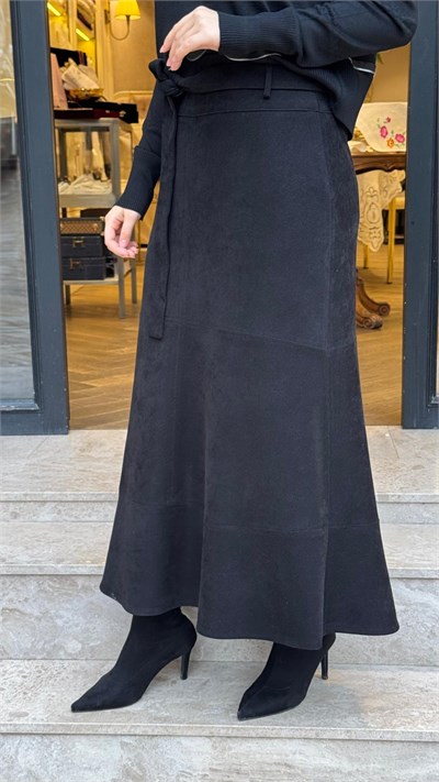 40911 Kuşaklı Kadın Etek Siyah