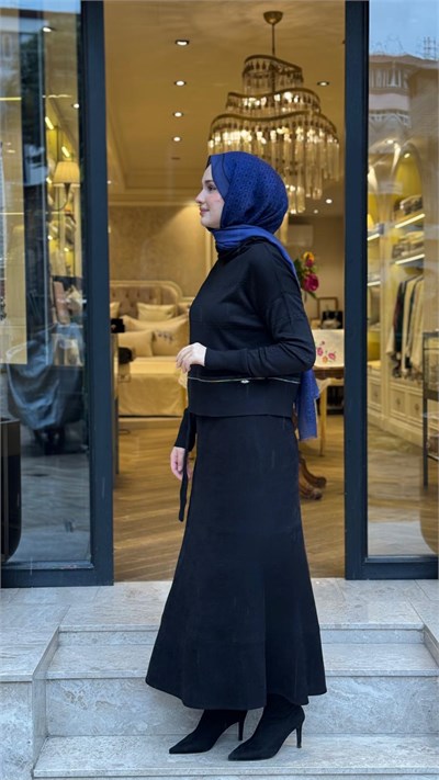 40911 Kuşaklı Kadın Etek Siyah