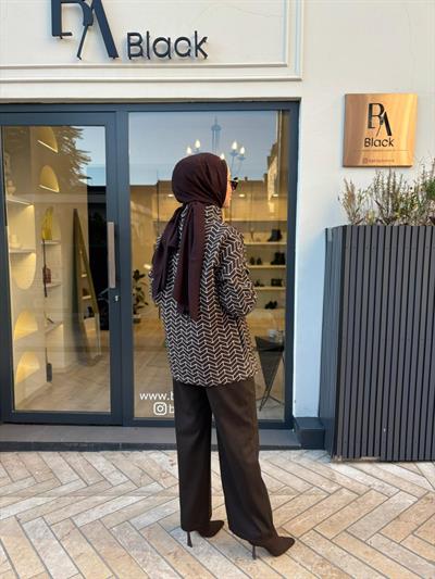505320 Desenli Kadın Kap Kahve