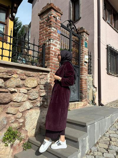 505322 Dokulu Kadın Kaban Bordo