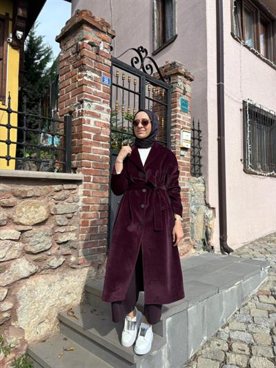 505322 Dokulu Kadın Kaban Bordo