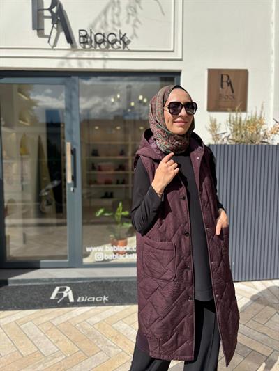 505329 Kapüşonlu Kadın Yelek Bordo