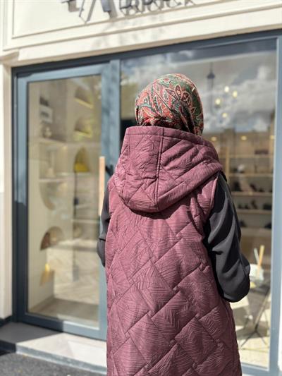 505329 Kapüşonlu Kadın Yelek Bordo