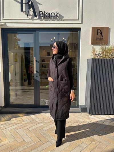 505329 Kapüşonlu Kadın Yelek Siyah