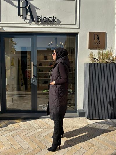 505329 Kapüşonlu Kadın Yelek Siyah