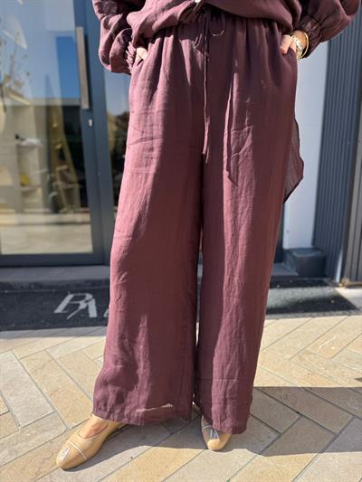 606124 Beli Lastikli Kadın Pantolon Bordo
