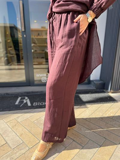 606124 Beli Lastikli Kadın Pantolon Bordo