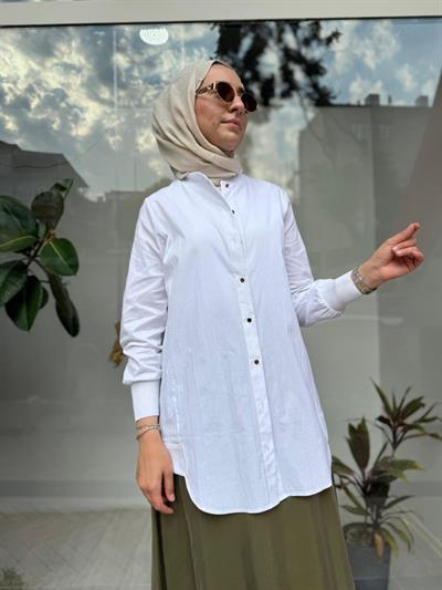 6674-Y Düğmeli Kadın Gömlek Beyaz